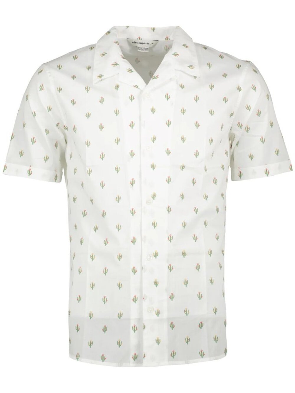 Eleven Paris White Cactus Print Camp Collar Short Sleeve Shirt/5389